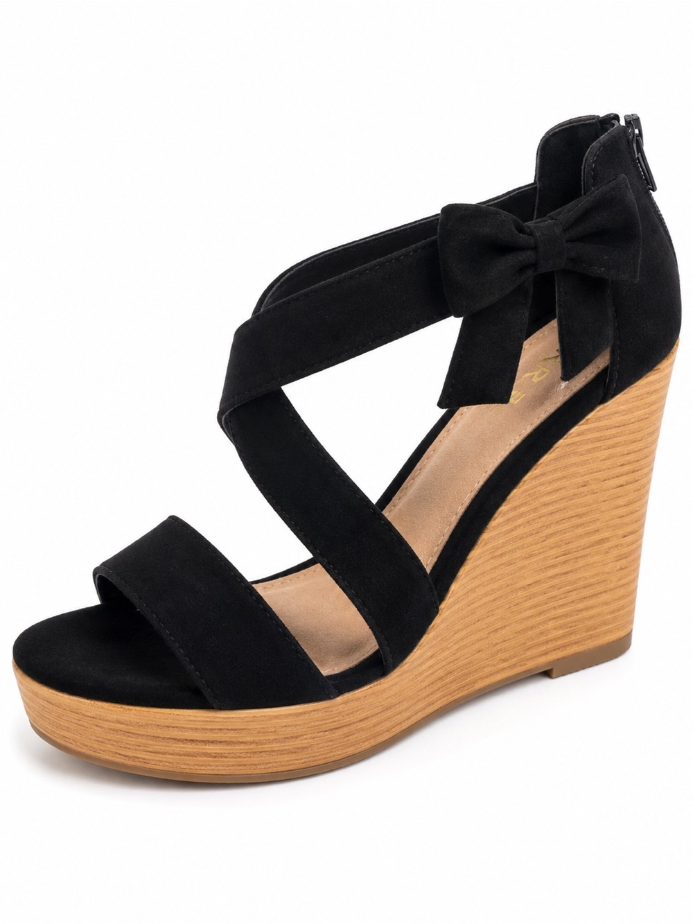 R2 by Report Black Bow Wedge Sandals Open Toe Platform Zip Size 11